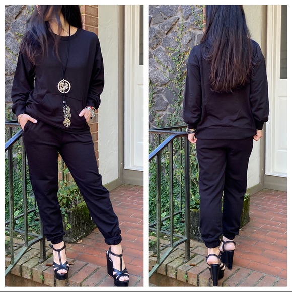 BLACK 2 PIECE JOGGER SET pants and sweatshirt - Picture 4 of 6